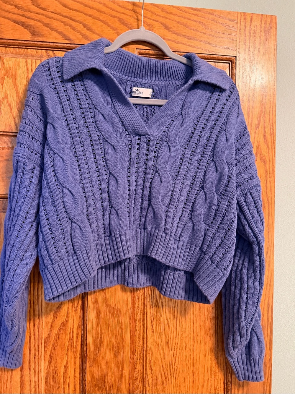 Hollister blue Cable-Knit Collared V-Neck Sweater